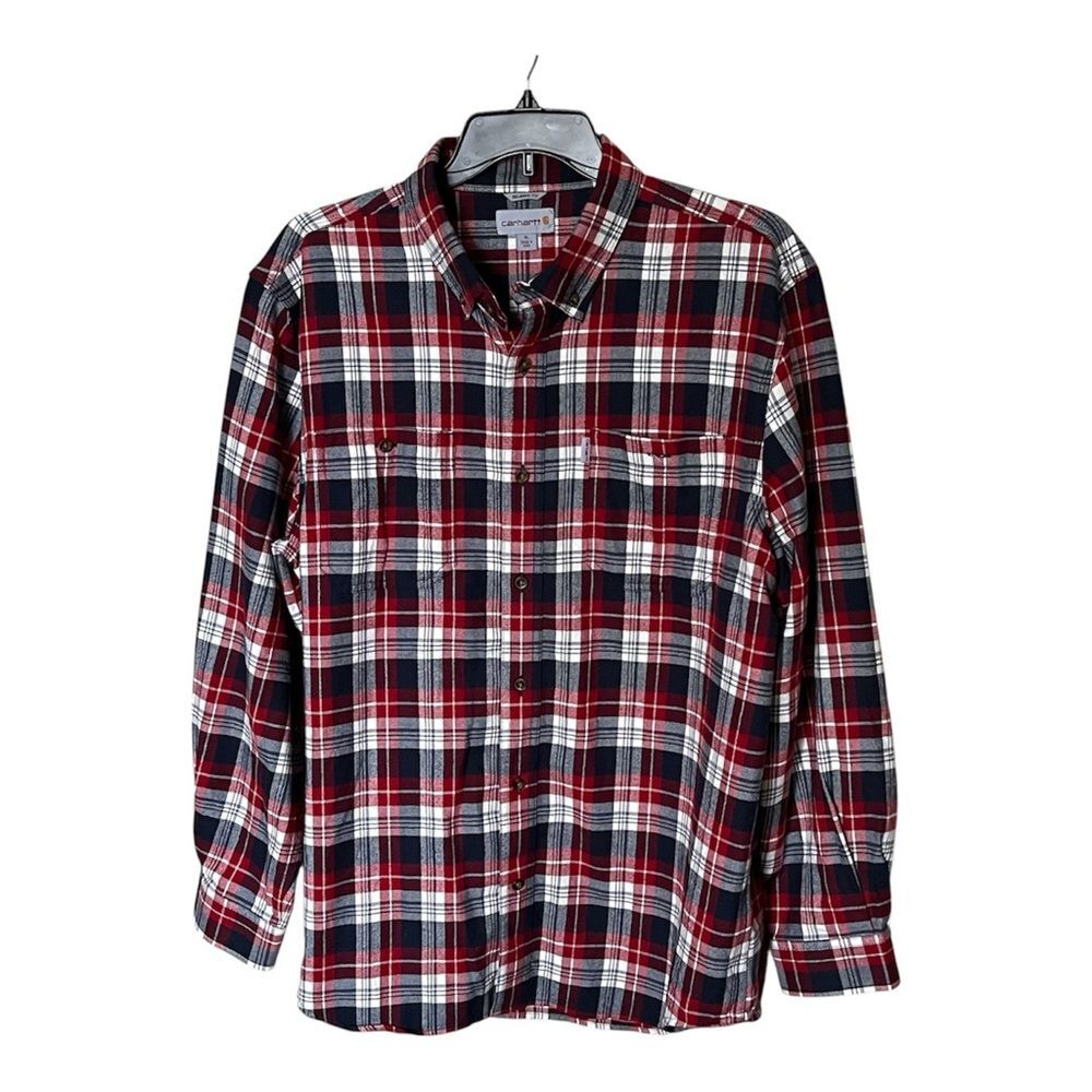 Carhartt Cotton Relaxed Fit Red, White & Blue Plaid Button Shirt Down Size XL